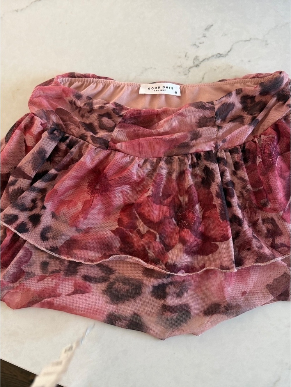 Good Days Project Women's tiny mini mesh Floral Print Skort with Ruffle Detail